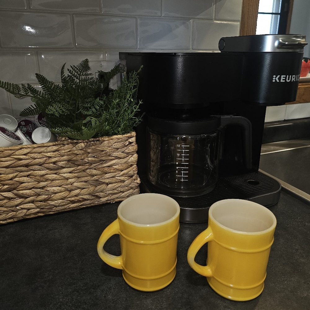 Vintage Fire King Anchor Hocking Coffee Mugs Yellow Set Of Two
